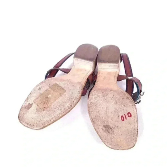 Miu Miu Thong Sandal Brown Women's 8 Leather Embellished Block Heel Italy 38.5 - Picture 6 of 8